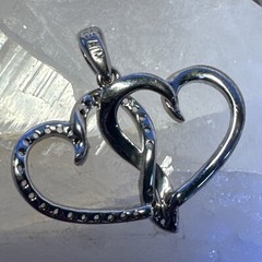 VTG 925 Sterling Silver Double Heart Diamond Pendant 2.46g (AT125-24) {N}