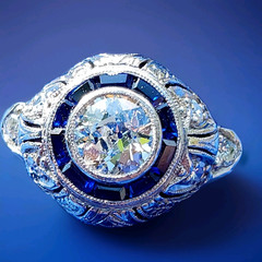 Original EARTH MINED DIAMOND Engagement Ring Deco PLATINUM SAPPHIRE Solitaire 5