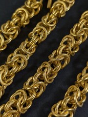 Heavy Gold Tone Byzantine Chain 30 In Textured Metal Necklace Clasp Link Round