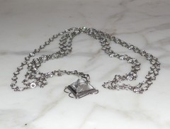Antique Vintage Sterling Silver open-back faceted Crystal Chain Necklace Fob 63″