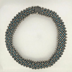 Vintage Turquoise Sterling 925 Necklace Mesh Choker Necklace 15″