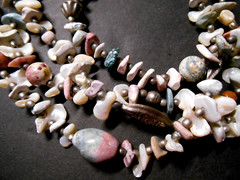 VTG Multi-Strand Polished Semi-Precious Stones, Shells, Silver Bead Necklace