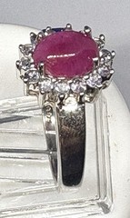 Y19 Vintage 925 Silver Ring 2Ct Purple Ruby Size 9.5-10 & 14x 2.5 mm White Topaz