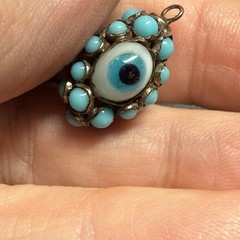 Antique 1900s Triple Evil Eye Gilted Brass Pendant Good Luck Protection Amulet