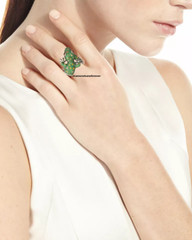4.32CT Green Garnet, 0.80CT Yellow Sapphire & White CZ Lizard Design Women Ring
