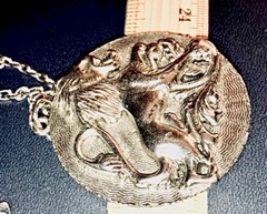 Silver Lion Leo Necklace Medallion Gothic Zodiac Pendant 30” Chain Cosplay Vtg
