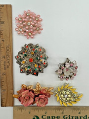 VTG Flower Brooches lot 8 Art Lisner BSK W Germany celluloid enamel rhinestone