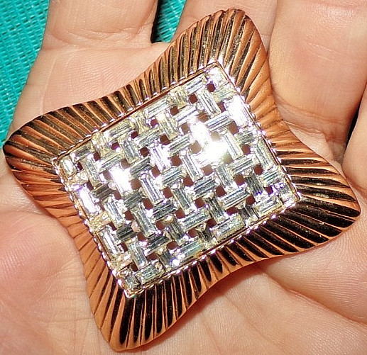MINTY!! signed Crown Trifari rhinestone pin with all channel set stones–SALE
