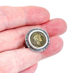 Vintage Sterling Silver 925 Alexander Severus Coin Ring with Braided Leather Ban