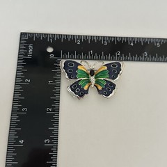 Vintage Blue Green Yellow Enamel Butterfly Silver Tone Rhinestone Brooch Pin