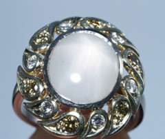 Antique 14K Yellow Gold WHITE STAR SAPPHIRE Ring w/ Yellow & Gold Diamonds $8000