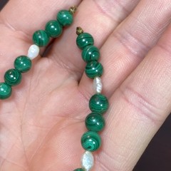 VTG Round Malachite Beads (No Clasp) Fresh Water Pearls Segment Bracelet 6-3/8”