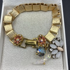 Vintage Charms & Panel Links Integrated New Victorian Book Chain Bracelet, Bird