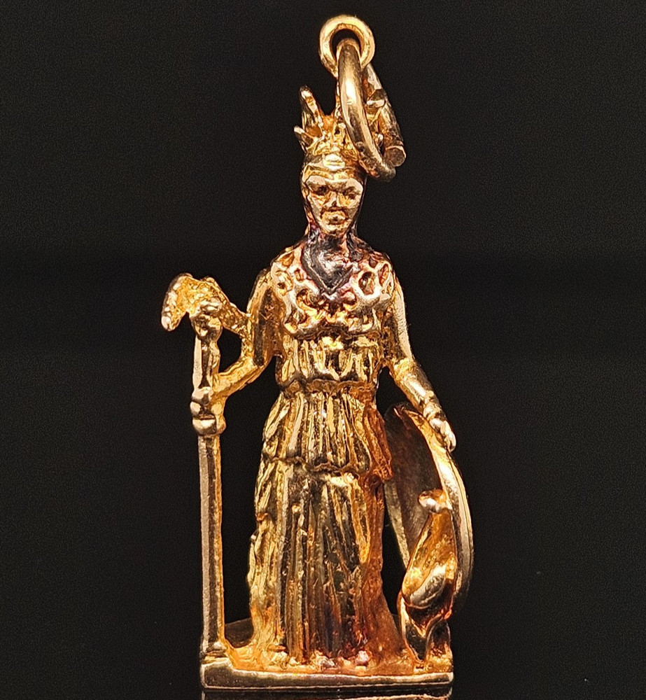 18K Gold ATHENA GODDESS Charm Pendant Ancient Greek Mythology Aegis Owl