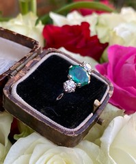 2.50 CT Green Oval Cut CZ Three Stone Art Deco Antique Style Ring In 925 Silver