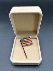 Vintage Dorothy Bauer American Flag Brooch Rhinestone 4th of July Patriotic Pin