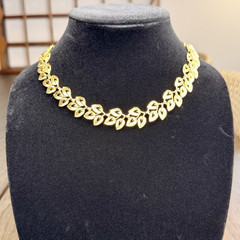 Vintage Napier Chunky Gold Tone Leaf Panel Link Necklace Signed Choker Collar