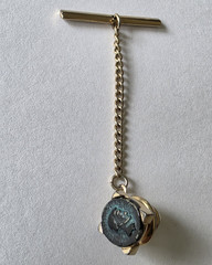 Vintage Men’s Gold Metal Tie Tacks w/ Chain T-Bar, Black Round Stone Lot 3