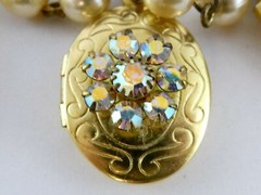 Maximal Art Iridescent Rhinestone Faux Pearl Heart Mixed Lockets Bracelet 7.2 In