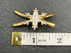 Kirkwood Gold Tone White Enamel Snowflake Ski Crossed Ski Snow Brooch Pin