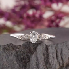 1.50Ct Oval Lab Created Diamond Womens Dainty Engagement Ring 14K White Gold FN