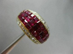 ESTATE WIDE 5.30CT DIAMOND & AAA RUBY 18K YELLOW GOLD INVISIBLE ANNIVERSARY RING