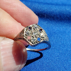 Original EARTH MINED DIAMOND Deco Engagement Ring Vintage Solid 14K WHITE GOLD