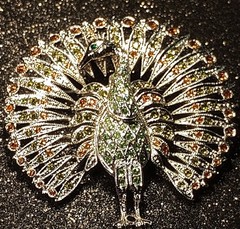 Vtg JBK Peacock Bird Brooch Camrose Kross MultiCrystal Animal Figural Pin Jackie