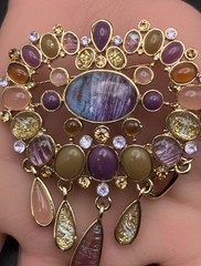 Gold Tone Brooch Earrings Set Pierce Pastel Tassels Multicolor Acrylic