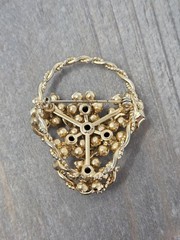Pink Blue Rhinestone Flower Basket Brooch Pin Gold Tone Vintage 2 Inch Unsigned