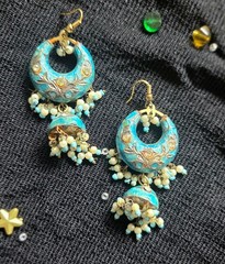 Vintage Handmade Lakh Dangling Earrings – India – Sky Blue 💙✨