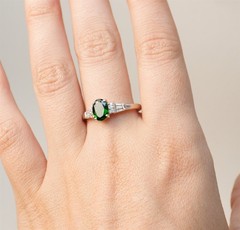 Size 9 Chrome Diopside Round & Tapered Baguette Accents Sterling Silver Ring