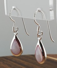 925 Pink Chalcedony Teardrop 1in Drop Earrings Sterling Silver Bezel Set Pear