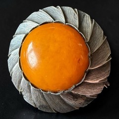 ORNO Baltic Amber Brooch 800 Silver Polish Modernist Pin Mid Century Warsaw