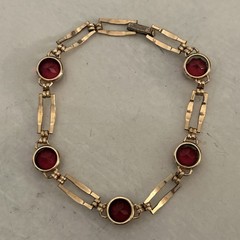 VTG Simmons Art Deco Bracelet Red Faceted Glass 10k Gold Filled Links Signed