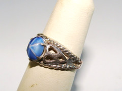 Vintage Sterling Silver 3.5g Simulated Star Sapphire Glass Heart Ring 6 – 6.25