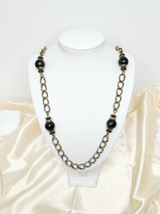 Vintage Gold Tone Chain Link Bead Necklace – Continuous, 32″