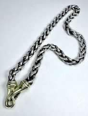 David Yurman Solid 14kt Gold Clasps & Sterling S Wheat Chain 6mm Necklace 17″