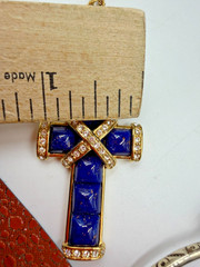 Vintage Necklace Nolan Miller Blue Cross Pendant Simulated Lapis 26 in