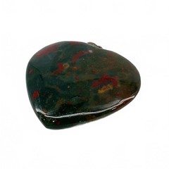 Vintage Bloodstone Jasper Heart Pendant Green Red Stone Silvertone Boho Charm
