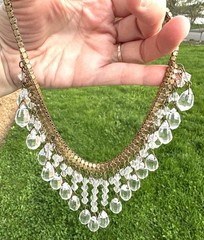 VTG Early Miriam Haskell Faceted Crystal Drop Bib Necklace Hexagon Brass Link
