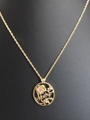 NIB Vintage Avon Mother’s Day Flower Genuine Ruby Necklace- 18” Chain- Goldtone