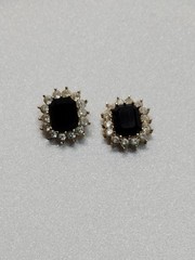 Vintage Signed Roman Black Onyx Clear Crystal Gold Tone Pierced Post Earrings