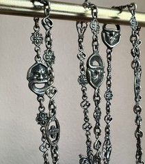 Impressive Antique Peruzzi 800 Silver 60” Muff Chain Grotesques & Fleur de Lis