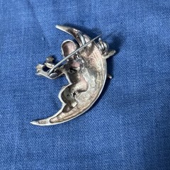 Vintage Sterling Silver Brooch Pendant Cherub Crescent Moon Celestial 8g 1.5”