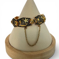 Vintage Spanish Damascene Bird Floral Gold Inlay Link Bracelet Safety Chain