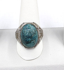 Vintage Clark & Coombs Chrysocolla Sterling Ring Size 11.75 Southwestern Theme