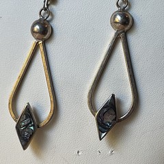 Vintage Alpaca Mexican Inlayed Mother Of Pearl Abalone Necklace And Earrings