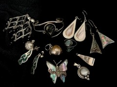 HUGE VINTAGE LOT OF ALPACA MEXICO SILVER EARRINGS BRACELET PENDANTS RING 6-95