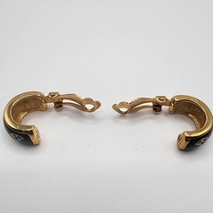 Black Enamel Rhinestone Crystal Earrings Gold Tone Vintage Clip On Jewelry